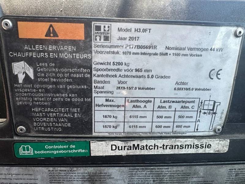 Hyster H3.0FT 3 ton Triplex Freelift Sideshift LPG Heftruck 2017 - Empilhadeira a gás: foto 4 Hyster H3.0FT 3 ton Triplex Freelift Sideshift LPG Heftruck 2017 - Empilhadeira a gás: foto 4