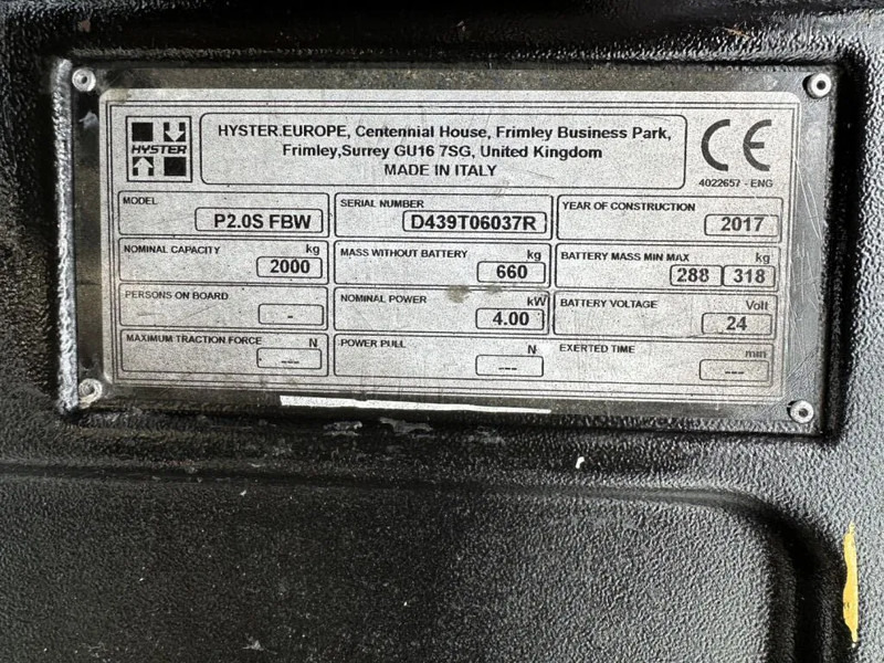 Hyster P2.0S FBW 2 ton Pallettruck Meerijder Elektra Palletwagen - Porta-palete: foto 5 Hyster P2.0S FBW 2 ton Pallettruck Meerijder Elektra Palletwagen - Porta-palete: foto 5