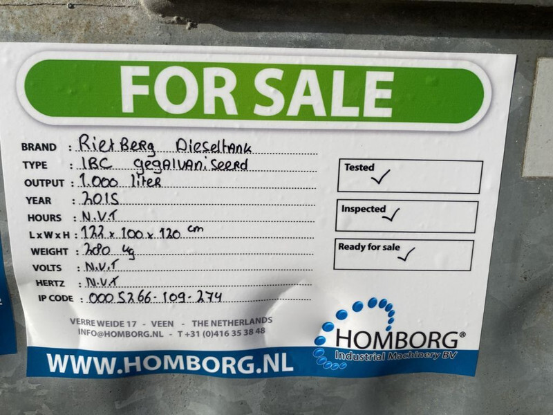 Depósito de armazenamento IBC Rietberg 1000 liter IBC Dieseltank Gegalvaniseerd: foto 14