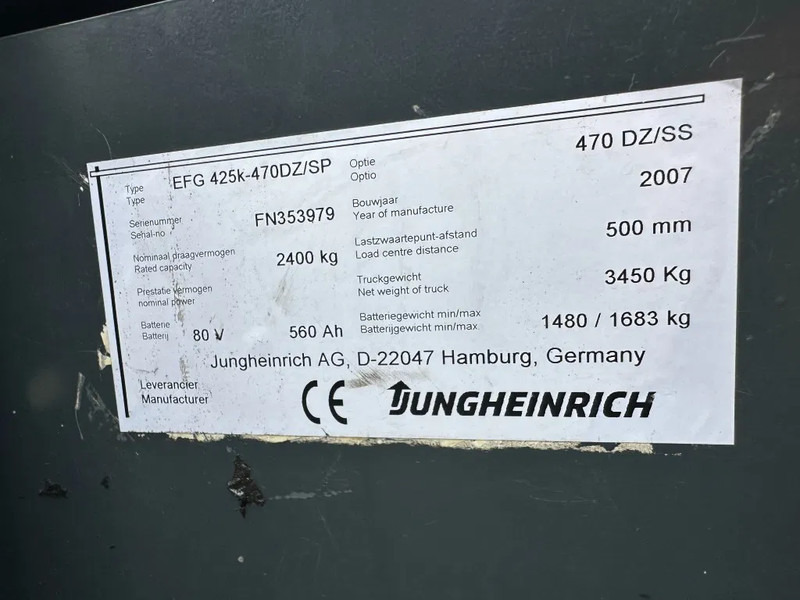 Empilhadeira elétrica Jungheinrich EFG 425 k-470DZ/SP 2.5 ton Triplex Freelift Sideshift Elektra Heftruck Accu 2016: foto 9