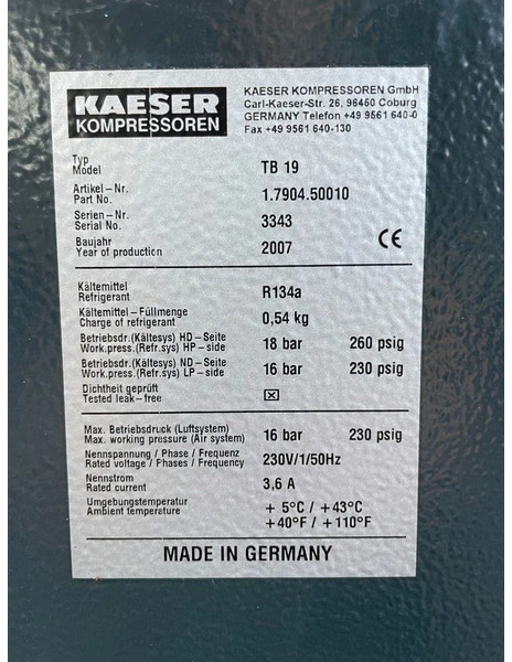 Kaeser TB19 - elektrische luchtdroger 16 Bar 2100 L/min. - Compressor de ar: foto 4 Kaeser TB19 - elektrische luchtdroger 16 Bar 2100 L/min. - Compressor de ar: foto 4