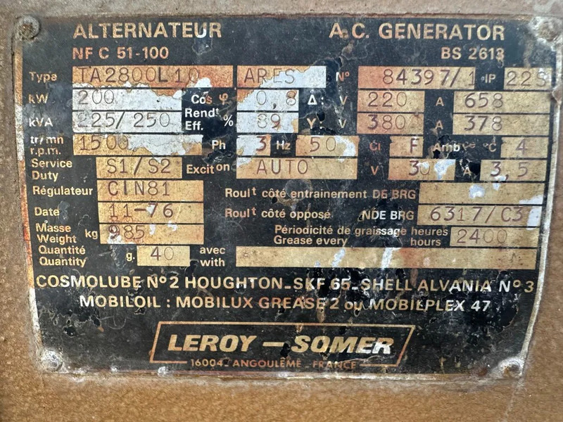 Renault Berliet Leroy Somer 250 kVA noodstroom aggregaat generatorset 148 hours - Gerador elétrico: foto 3 Renault Berliet Leroy Somer 250 kVA noodstroom aggregaat generatorset 148 hours - Gerador elétrico: foto 3