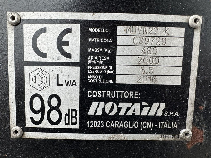 Rotair MDVN 22 K Kubota 2000 L / min 6.5 Bar Mobiele Diesel Compressor as New ! - Compressor de ar: foto 4 Rotair MDVN 22 K Kubota 2000 L / min 6.5 Bar Mobiele Diesel Compressor as New ! - Compressor de ar: foto 4