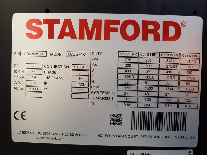 Gerador elétrico novo Volvo 275 kVA TAD 734 GE Stamford Supersilent generatorset New !: foto 14