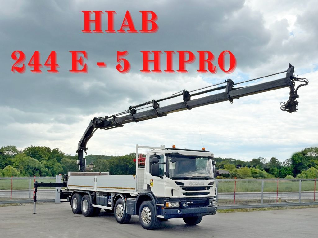 Scania P 410*PLATFORM 7,00m*HIAB 244 E-5 HIPRO+FUNK/8x4 Scania P 410*PRITSCHE 7,00m*HIAB 244 E-5 HIPRO+FUNK/8x4 - Camião grua, Camião de caixa aberta/ Plataforma: foto 1 Scania P 410*PLATFORM 7,00m*HIAB 244 E-5 HIPRO+FUNK/8x4 Scania P 410*PRITSCHE 7,00m*HIAB 244 E-5 HIPRO+FUNK/8x4 - Camião grua, Camião de caixa aberta/ Plataforma: foto 1
