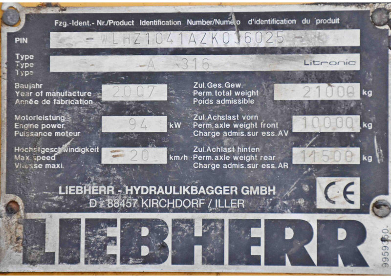 Escavadeira de rodas Liebherr PELLE A316: foto 13
