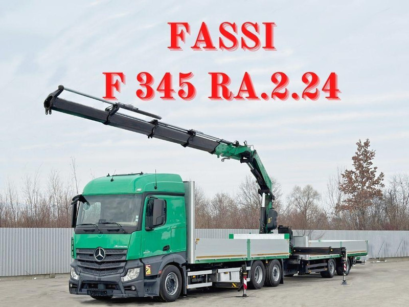 Mercedes-Benz ACTROS 2645 * FASSI F345.24 + FUNK + Anhänger - Camião de caixa aberta/ Plataforma, Camião grua: foto 1 Mercedes-Benz ACTROS 2645 * FASSI F345.24 + FUNK + Anhänger - Camião de caixa aberta/ Plataforma, Camião grua: foto 1