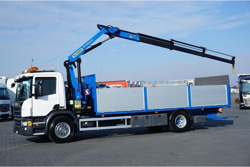 Scania P 250 / ACC / SKRZYNIOWY + HDS + WINDA / PALFINGER PK 12 002 - E - Camião de caixa aberta/ Plataforma, Camião grua: foto 3 Scania P 250 / ACC / SKRZYNIOWY + HDS + WINDA / PALFINGER PK 12 002 - E - Camião de caixa aberta/ Plataforma, Camião grua: foto 3