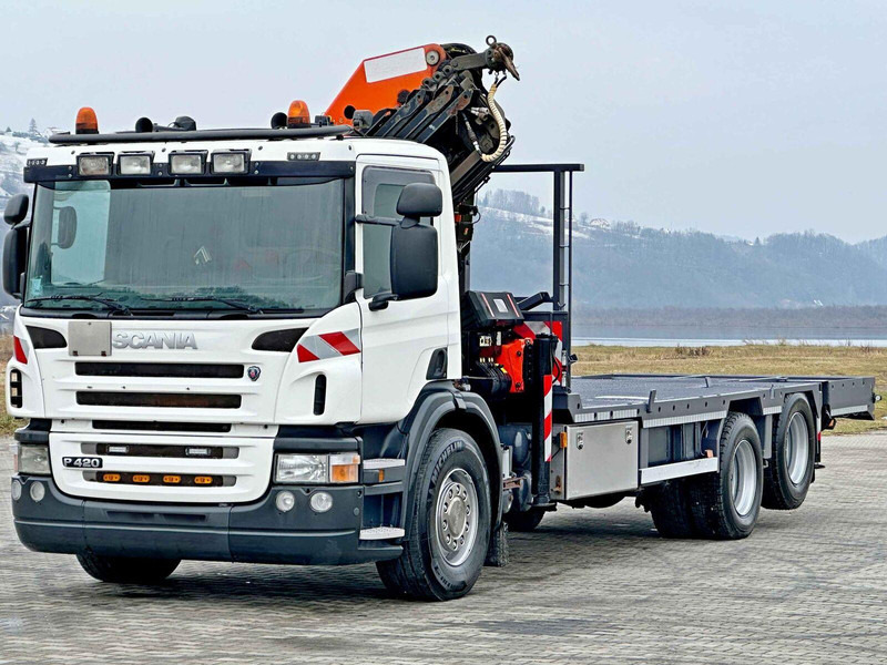 Scania P 420* PLATFORM 6,80m * PK 29002+FUNK * TOP - Camião de caixa aberta/ Plataforma, Camião grua: foto 3 Scania P 420* PLATFORM 6,80m * PK 29002+FUNK * TOP - Camião de caixa aberta/ Plataforma, Camião grua: foto 3