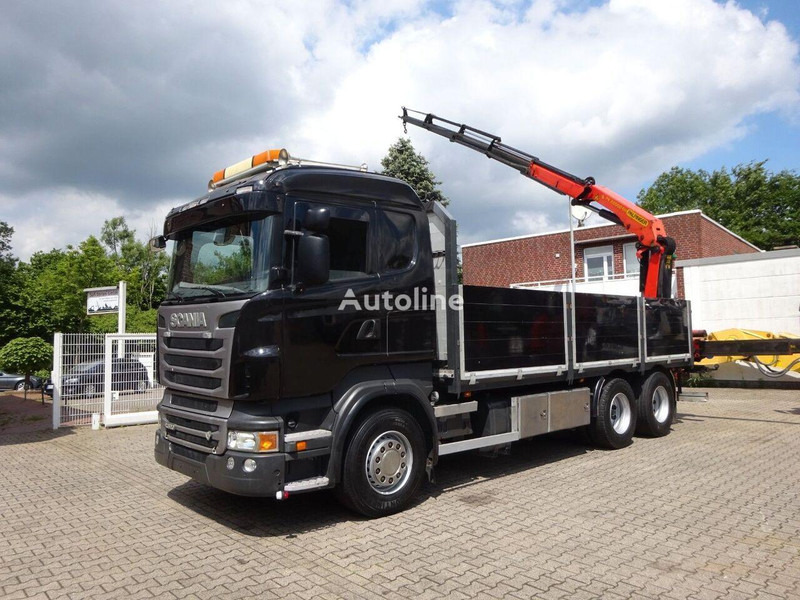 Scania R620 V8 - Flatbed+crane - Camião de caixa aberta/ Plataforma, Camião grua: foto 1 Scania R620 V8 - Flatbed+crane - Camião de caixa aberta/ Plataforma, Camião grua: foto 1