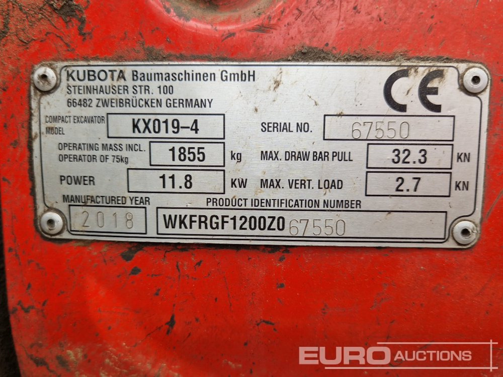 Mini escavadeira 2018 Kubota KX019-4: foto 33