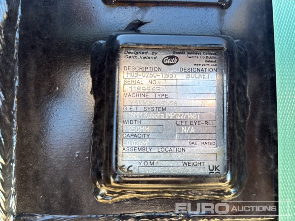 Geith Digging Bucket H03-0250-11937 to suit Yanmar SV26 (S/Ns 1189563, 1197867) (2 of) - Balde: foto 5 Geith Digging Bucket H03-0250-11937 to suit Yanmar SV26 (S/Ns 1189563, 1197867) (2 of) - Balde: foto 5