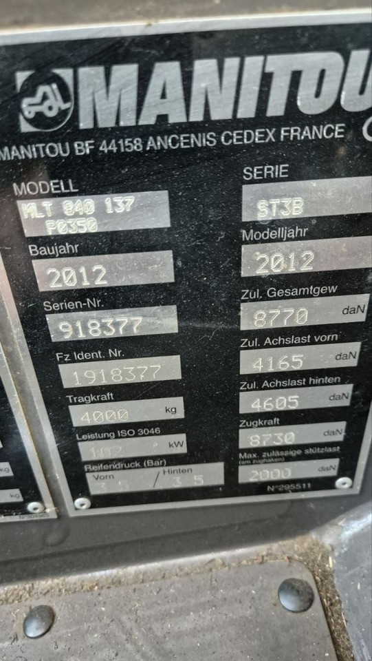 MANITOU MLT840/ 2012 - Empilhador telescópico: foto 4 MANITOU MLT840/ 2012 - Empilhador telescópico: foto 4
