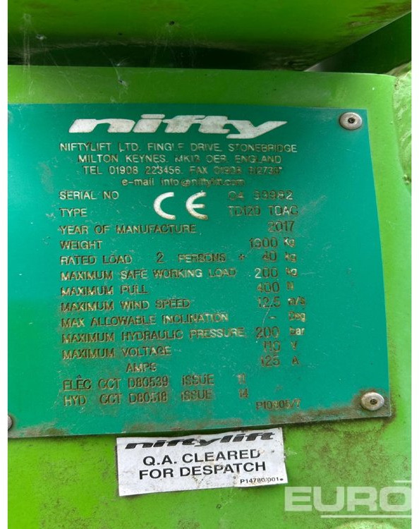 2017 Niftylift TD120 TNDAC - Plataforma aérea: foto 5 2017 Niftylift TD120 TNDAC - Plataforma aérea: foto 5