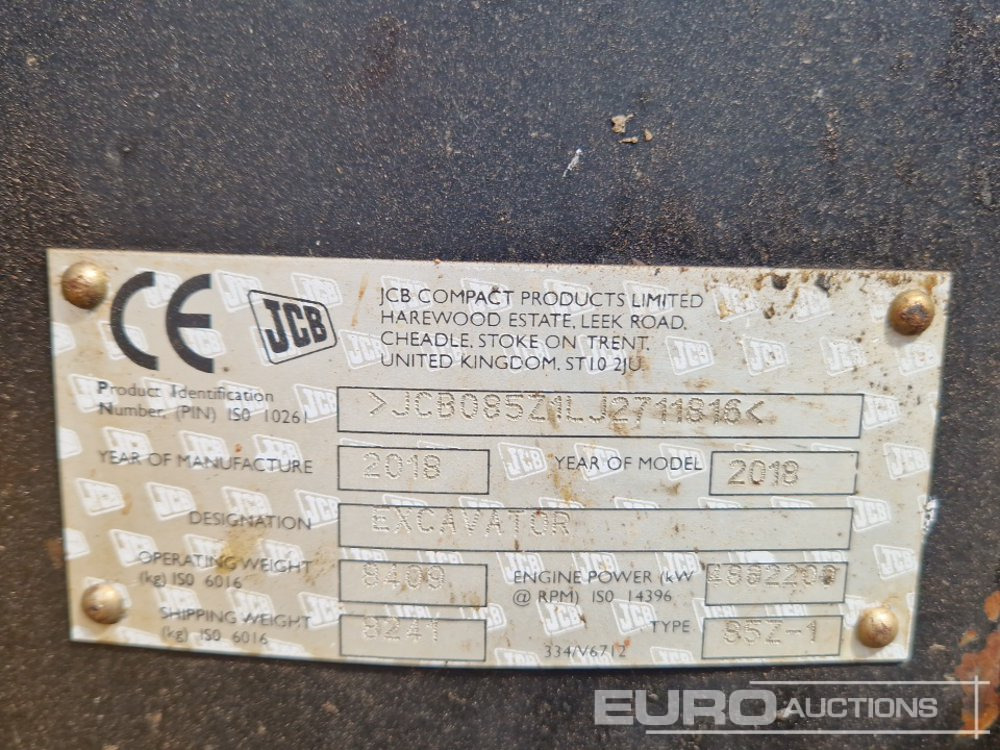 Mini escavadeira 2018 JCB 85Z-1 ECO: foto 50