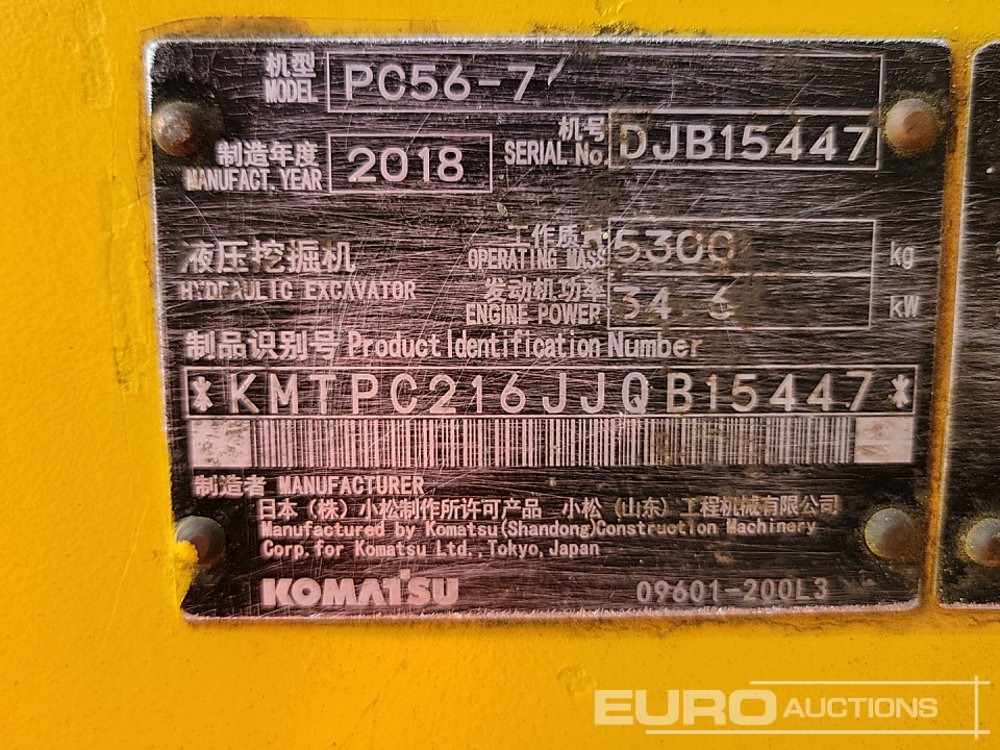 Mini escavadeira 2018 Komatsu PC56-7: foto 44