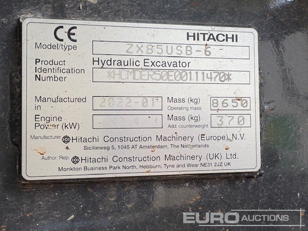 2022 Hitachi ZX85USB-6 - Mini escavadeira: foto 4 2022 Hitachi ZX85USB-6 - Mini escavadeira: foto 4