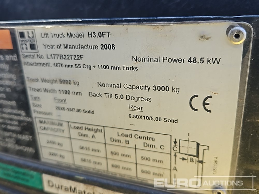 Empilhadeira a diesel Hyster Diesel Forklift, 3 Stage Free Lift Mast, Sideshift (Non Runner, Spares): foto 23