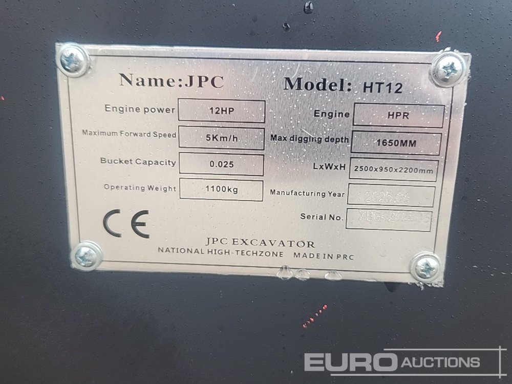 Unused 2025 JPC HT12 - Mini escavadeira: foto 2 Unused 2025 JPC HT12 - Mini escavadeira: foto 2