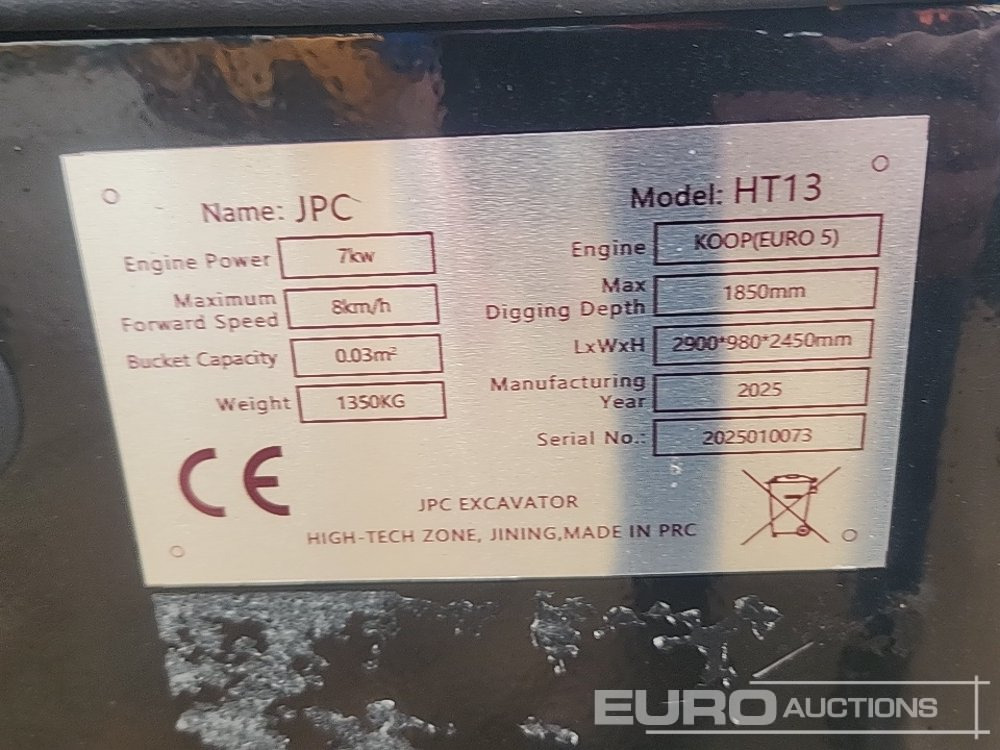 Unused 2025 JPC HT13 - Mini escavadeira: foto 2 Unused 2025 JPC HT13 - Mini escavadeira: foto 2