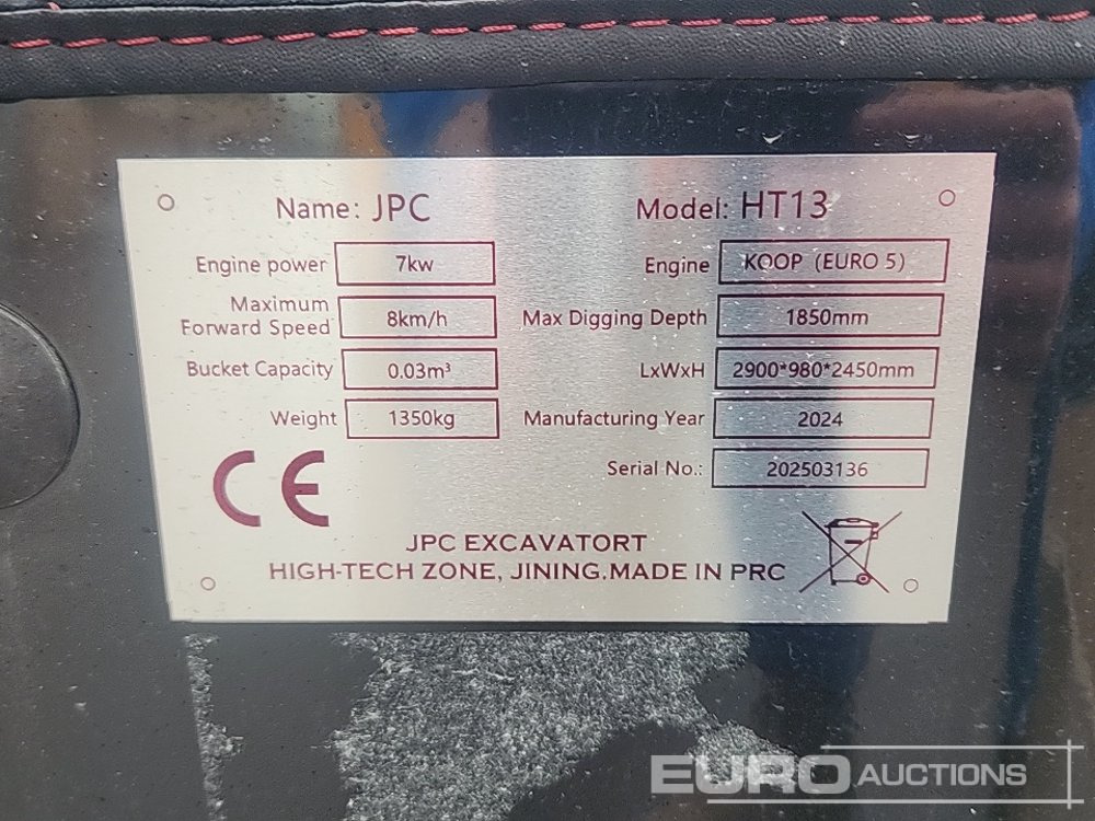 Unused 2025 JPC HT13 - Mini escavadeira: foto 2 Unused 2025 JPC HT13 - Mini escavadeira: foto 2