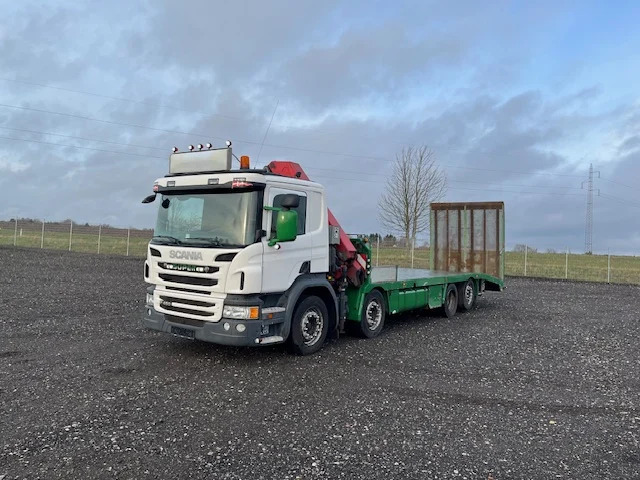 Scania P450 8X2*6 Knæklad + Kran HMF1820 – Machinetransporter - Camião transporte de veículos, Camião grua: foto 1 Scania P450 8X2*6 Knæklad + Kran HMF1820 – Machinetransporter - Camião transporte de veículos, Camião grua: foto 1