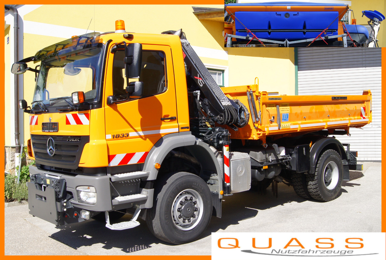 MERCEDES-BENZ AXOR 1833 4x4/TÜV/Eur4/HIAB 088/MEILLER/Winterdienst/Salzstreuer - Camião basculante, Camião grua: foto 1 MERCEDES-BENZ AXOR 1833 4x4/TÜV/Eur4/HIAB 088/MEILLER/Winterdienst/Salzstreuer - Camião basculante, Camião grua: foto 1