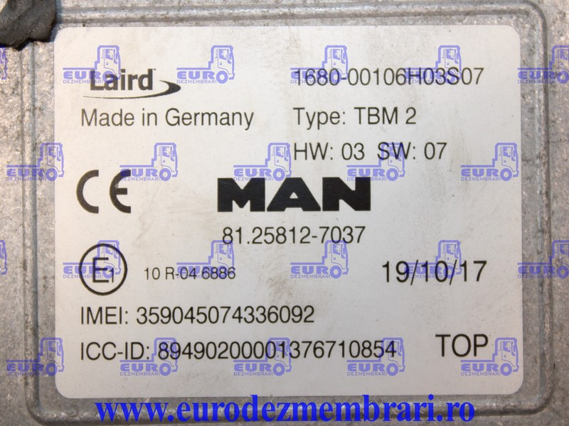 CALCULATOR TELEMATIC TBM2 MAN TGX 81.25812.7037, 81.25812.7038 - Centralina electrónica por Camião: foto 3 CALCULATOR TELEMATIC TBM2 MAN TGX 81.25812.7037, 81.25812.7038 - Centralina electrónica por Camião: foto 3
