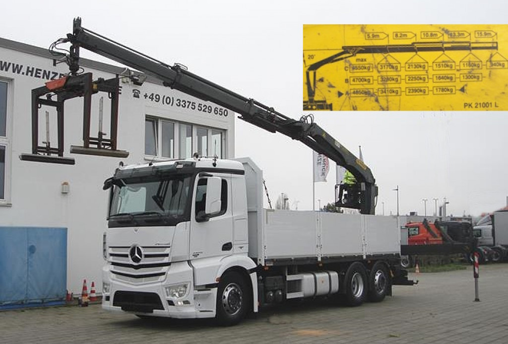MERCEDES-BENZ Antos 2543 L 6x2 Pritsche Heckkran - Camião de caixa aberta/ Plataforma, Camião grua: foto 1 MERCEDES-BENZ Antos 2543 L 6x2 Pritsche Heckkran - Camião de caixa aberta/ Plataforma, Camião grua: foto 1