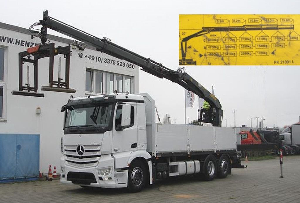 Mercedes-Benz Antos 2543 L/6x2 Pritsche Heckkran - Camião de caixa aberta/ Plataforma, Camião grua: foto 1 Mercedes-Benz Antos 2543 L/6x2 Pritsche Heckkran - Camião de caixa aberta/ Plataforma, Camião grua: foto 1